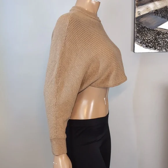 Wilfred Free Aritzia Lolan Cropped Sweater 100% Merino Wool Tan Womens Small - Picture 8 of 13